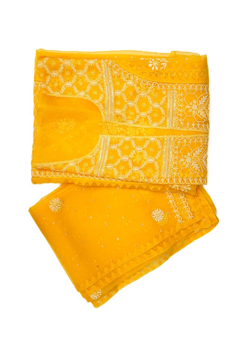 Maysarah Lucknowi | Yellow | Semi stitched | Festival wear | Kurta Dupatta Style | 2 pc set - Image 2