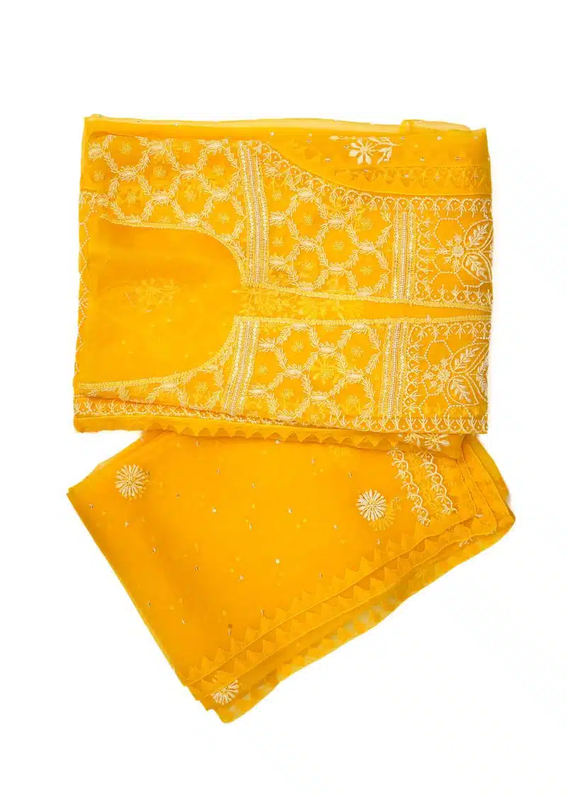 Maysarah Lucknowi | Yellow | Semi stitched | Festival wear | Kurta Dupatta Style | 2 pc set - Image 2