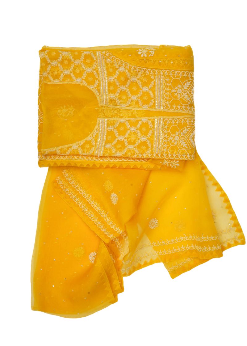 Maysarah Lucknowi | Yellow | Semi stitched | Festival wear | Kurta Dupatta Style | 2 pc set - Image 4