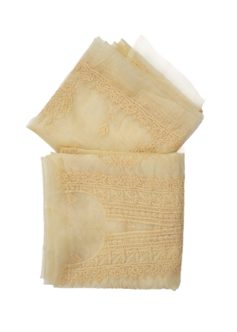 Maysarah Lucknowi | Beige Yellow | Unstitched | Festival wear | Kurta Dupatta Style | 2 pc set - Image 3