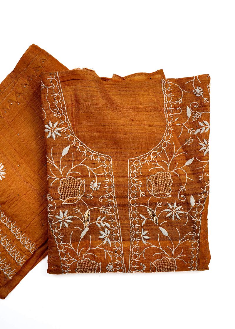 Maysarah Lucknowi | Mustard | Semi stitched | Festival wear | Kurta Dupatta Style | 2 pc set - Image 3