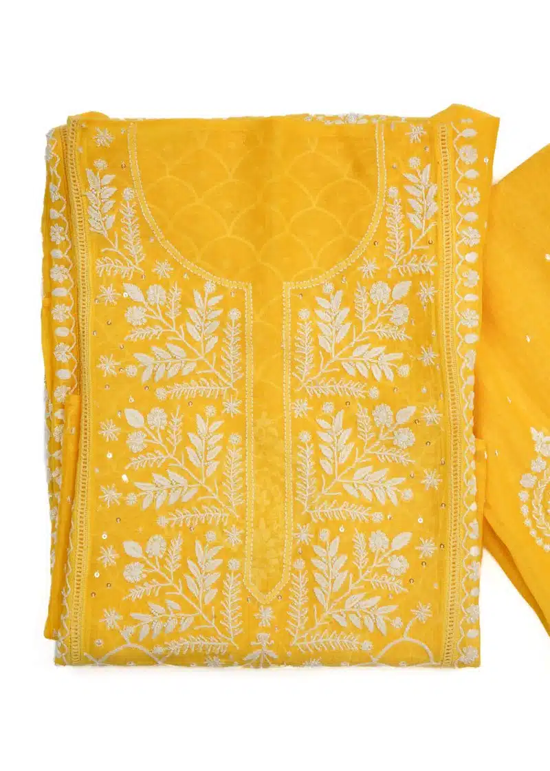 Maysarah Lucknowi | Yellow | Semi stitched | Festival wear | Kurta Dupatta Style | 2 pc set - Image 2