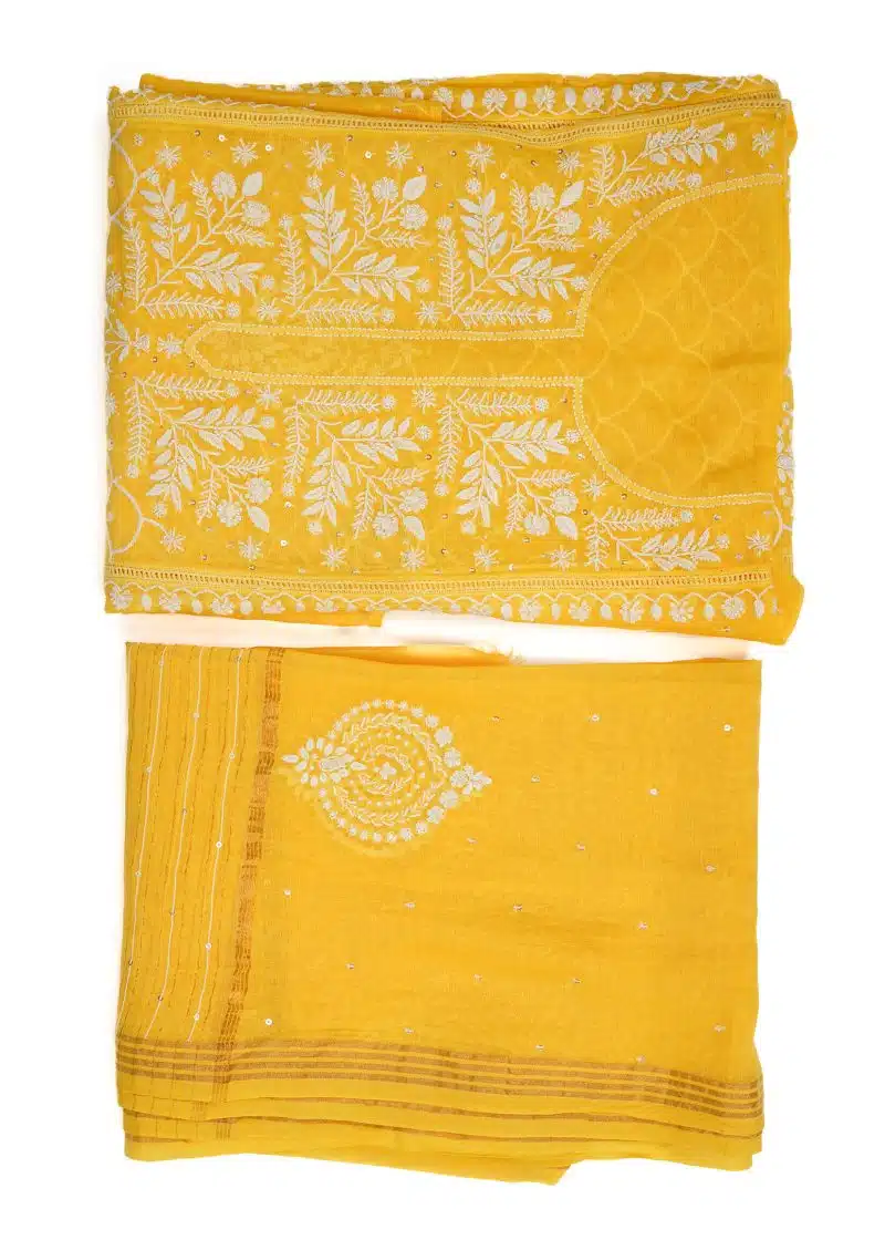 Maysarah Lucknowi | Yellow | Semi stitched | Festival wear | Kurta Dupatta Style | 2 pc set - Image 3