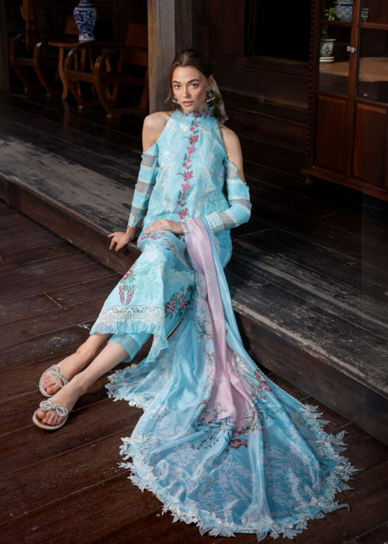 Asifa & Nabeel Lawn | Blue | Unstitched | Party wear | Digital printed dupatta on polly silk | UTOPIA RRL-01 - Image 3