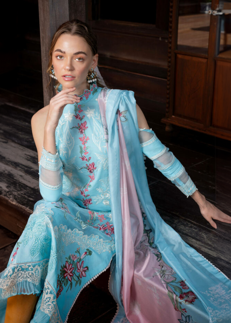 Asifa & Nabeel Lawn | Blue | Unstitched | Party wear | Digital printed dupatta on polly silk | UTOPIA RRL-01 - Image 4