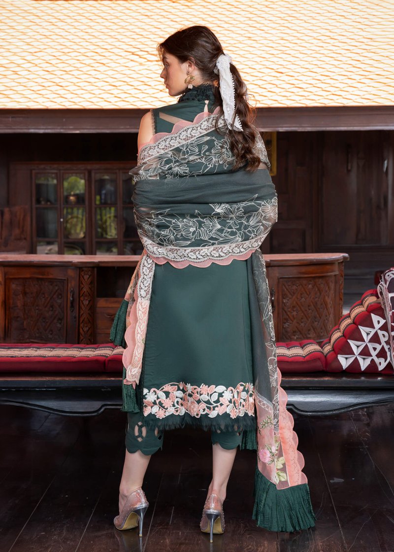 Asifa & Nabeel Lawn | Dark Green | Unstitched | Party wear | Digital printed dupatta on polly silk | CHARISMA RRL-03 - Image 2