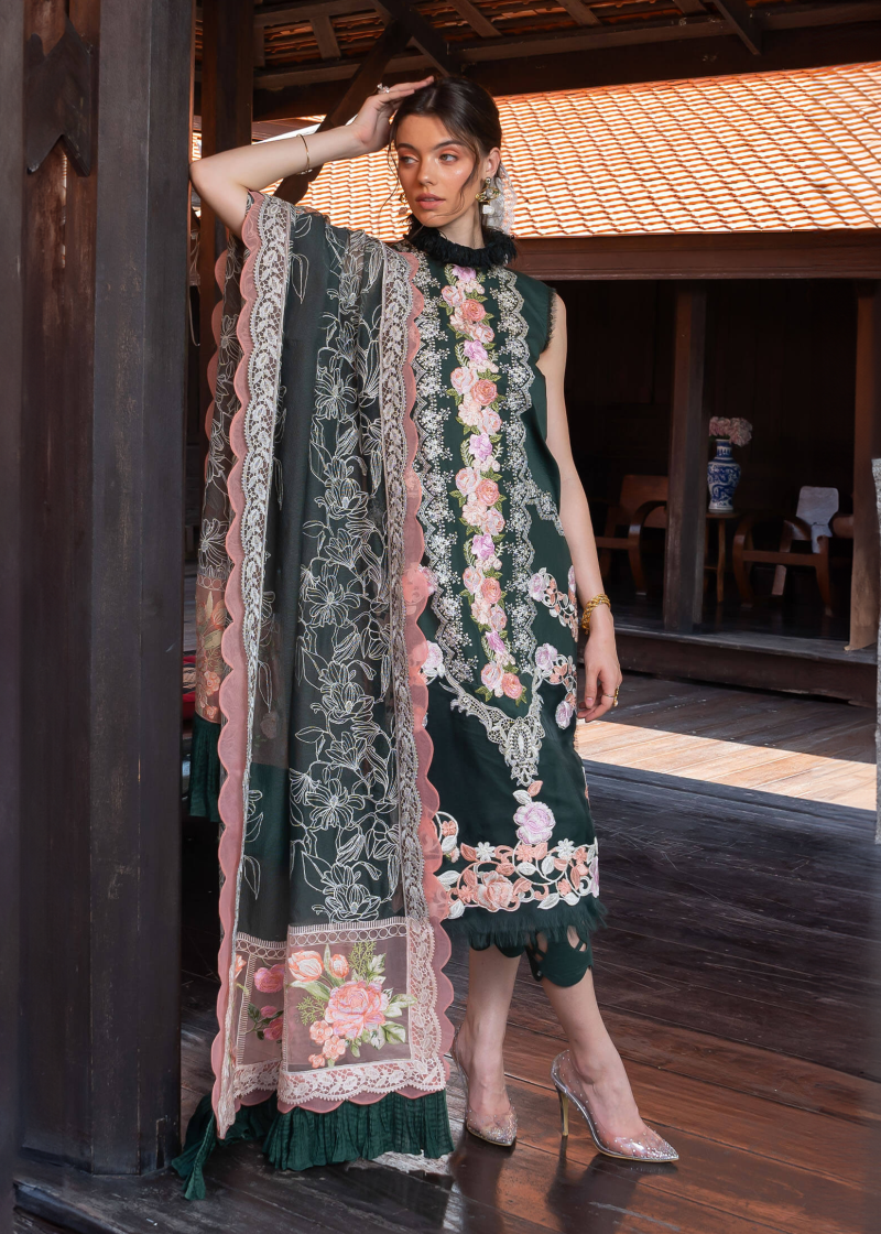 Asifa & Nabeel Lawn | Dark Green | Unstitched | Party wear | Digital printed dupatta on polly silk | CHARISMA RRL-03 - Image 3