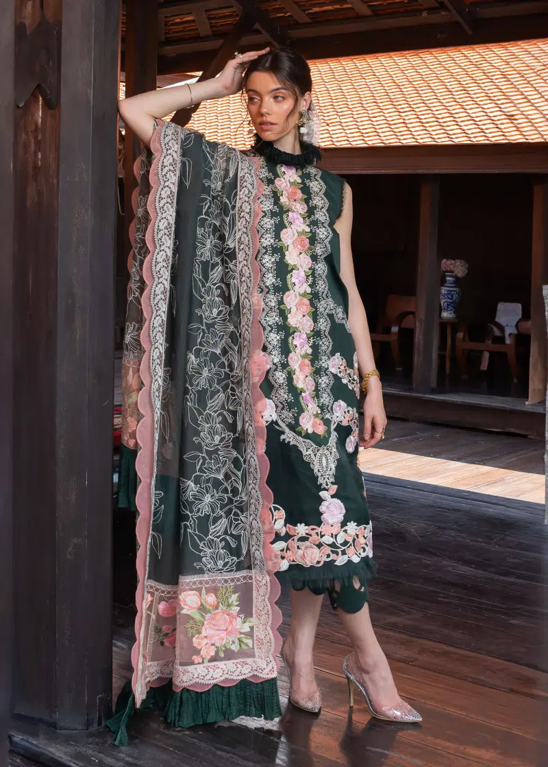 Asifa & Nabeel Lawn | Dark Green | Unstitched | Party wear | Digital printed dupatta on polly silk | CHARISMA RRL-03 - Image 3