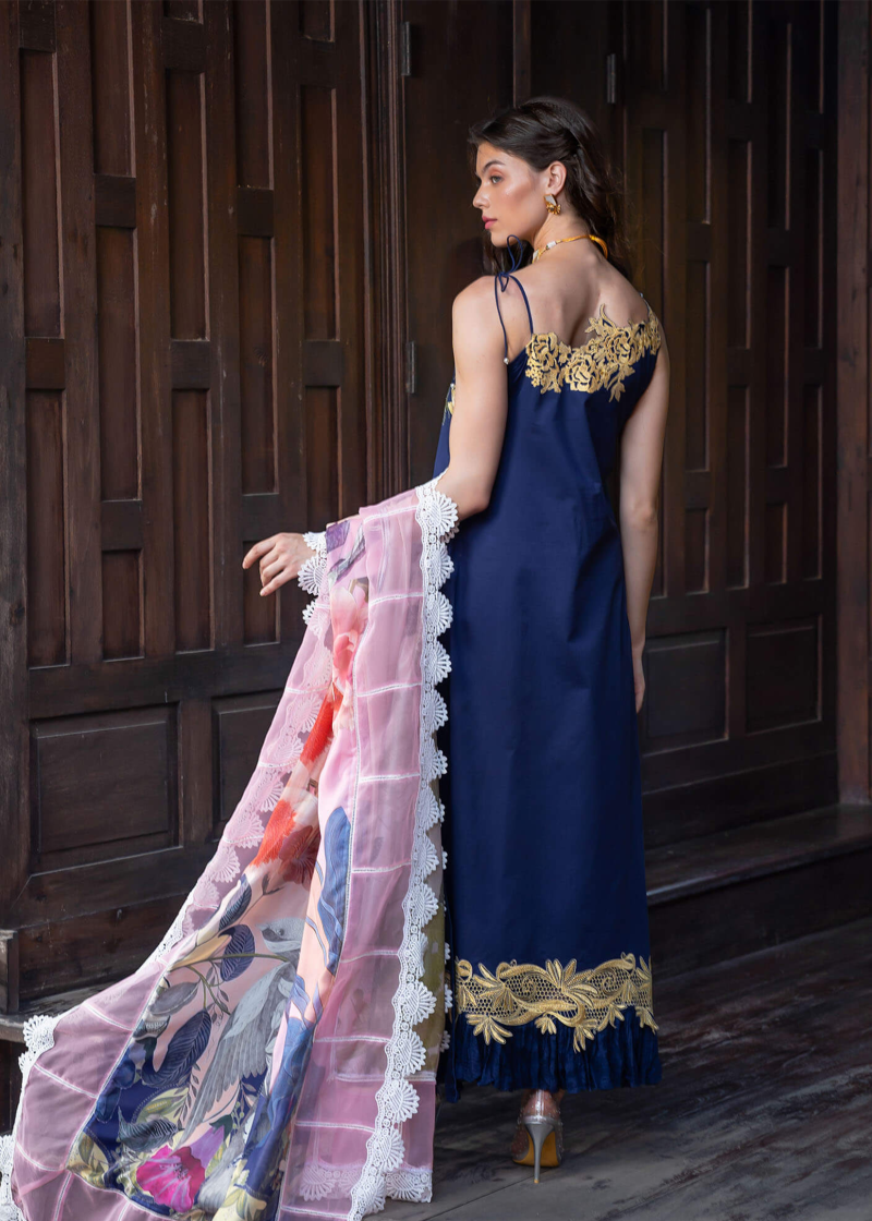 Asifa & Nabeel Lawn | Navy Blue | Unstitched | Party wear | Digital printed dupatta on polly silk | WHIMSICAL RRL-05 - Image 2