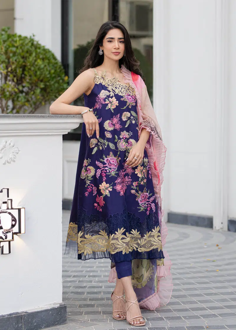 Asifa & Nabeel Lawn | Navy Blue | Unstitched | Party wear | Digital printed dupatta on polly silk | WHIMSICAL RRL-05 - Image 3