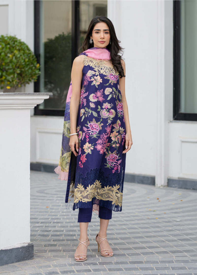 Asifa & Nabeel Lawn | Navy Blue | Unstitched | Party wear | Digital printed dupatta on polly silk | WHIMSICAL RRL-05 - Image 4