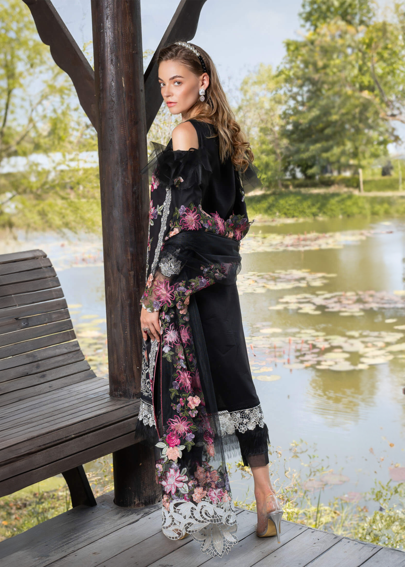 Asifa & Nabeel Lawn | Black | Unstitched | Party wear | Digital printed dupatta on polly silk | EUPHORIA RRL-06 - Image 2