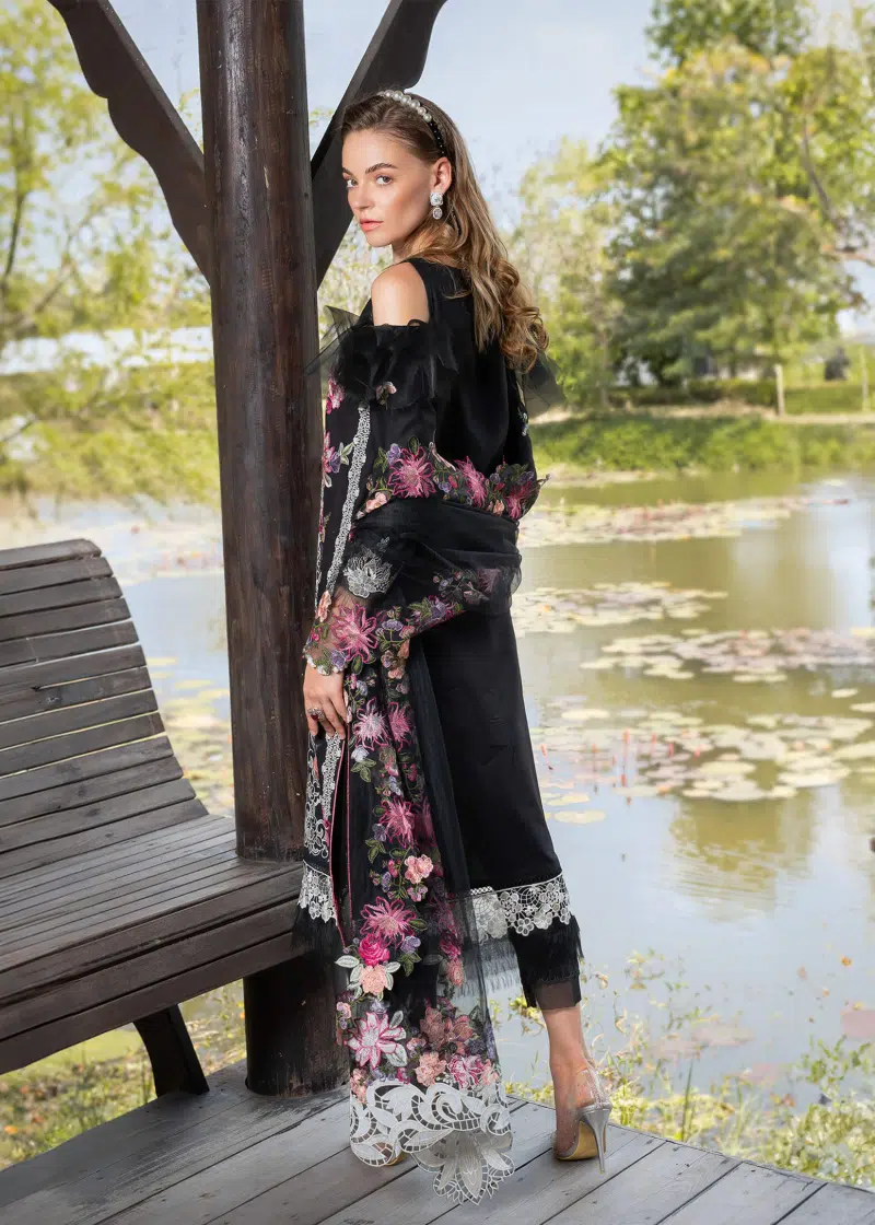 Asifa & Nabeel Lawn | Black | Unstitched | Party wear | Digital printed dupatta on polly silk | EUPHORIA RRL-06 - Image 2