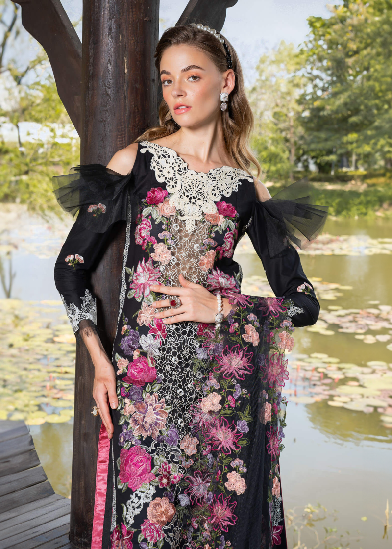 Asifa & Nabeel Lawn | Black | Unstitched | Party wear | Digital printed dupatta on polly silk | EUPHORIA RRL-06 - Image 3