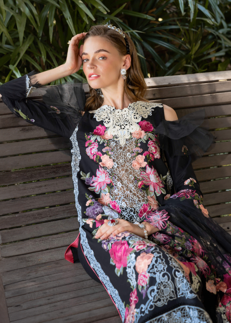Asifa & Nabeel Lawn | Black | Unstitched | Party wear | Digital printed dupatta on polly silk | EUPHORIA RRL-06 - Image 4