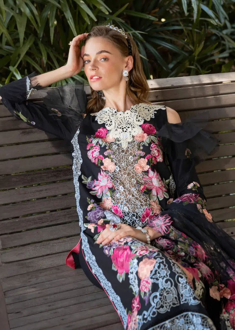 Asifa & Nabeel Lawn | Black | Unstitched | Party wear | Digital printed dupatta on polly silk | EUPHORIA RRL-06 - Image 4