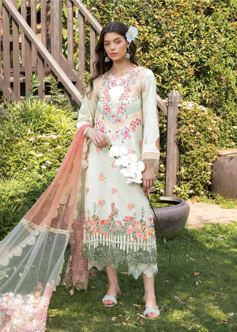 Asifa & Nabeel Lawn | Tea Green | Unstitched | Party wear | Digital printed dupatta on polly silk | SERENE RRL-07 - Image 2