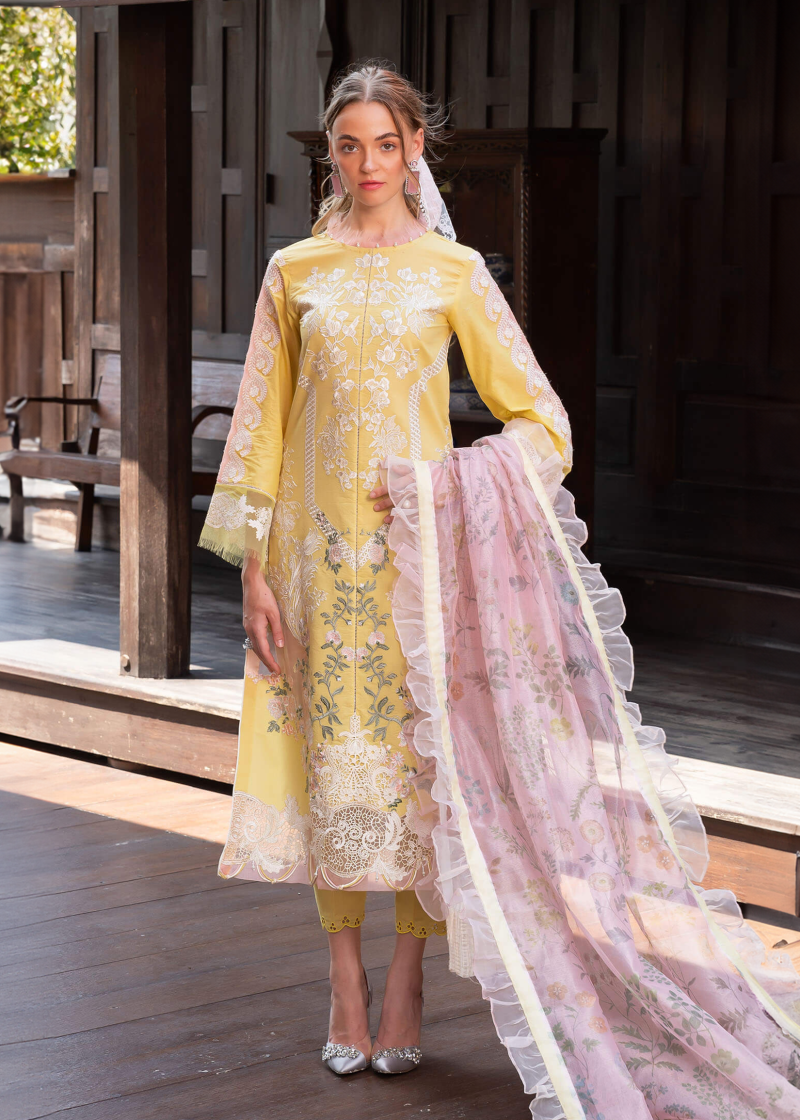 Asifa & Nabeel Lawn | Yellow | Unstitched | Party wear | Digital printed dupatta on polly silk | ESSENCE RRL-08 - Image 3