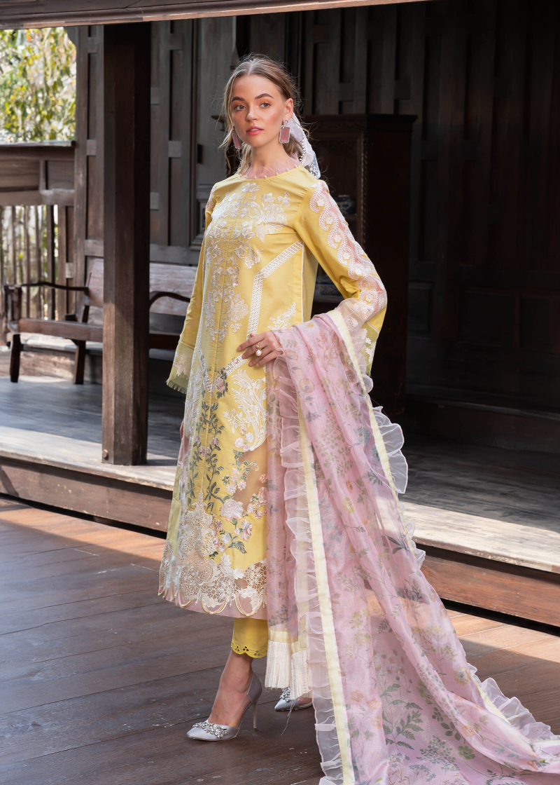 Asifa & Nabeel Lawn | Yellow | Unstitched | Party wear | Digital printed dupatta on polly silk | ESSENCE RRL-08 - Image 4