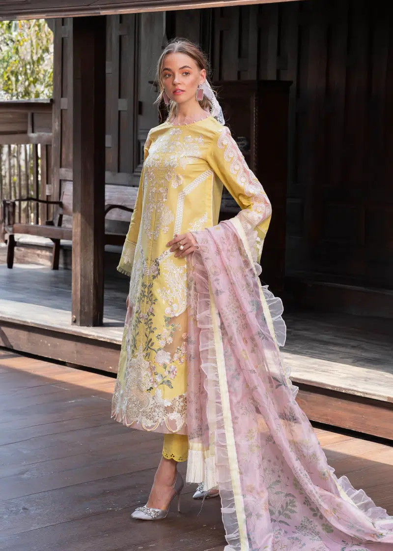 Asifa & Nabeel Lawn | Yellow | Unstitched | Party wear | Digital printed dupatta on polly silk | ESSENCE RRL-08 - Image 4