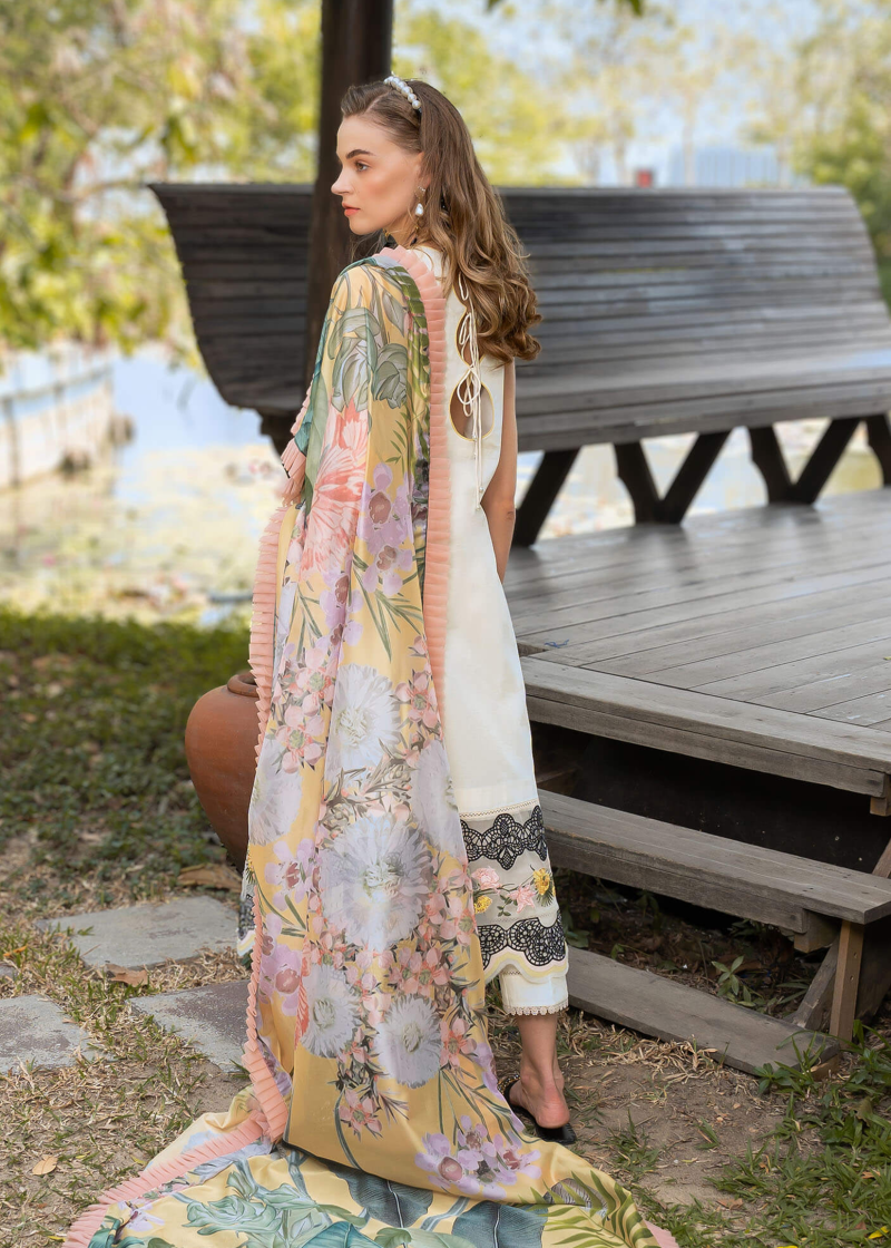 Asifa & Nabeel Lawn | White | Unstitched | Party wear | Digital printed dupatta on polly silk | MYSTIQUE RRL-09 - Image 2