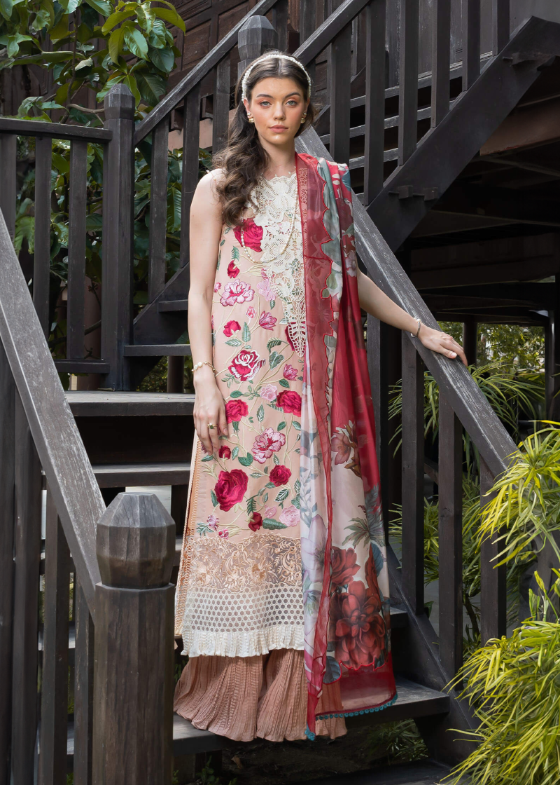 Asifa & Nabeel Lawn | Peach | Unstitched | Party wear | Digital printed dupatta on polly silk | BOTANICA RRL-10 - Image 4