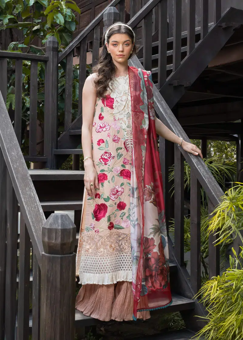 Asifa & Nabeel Lawn | Peach | Unstitched | Party wear | Digital printed dupatta on polly silk | BOTANICA RRL-10 - Image 4