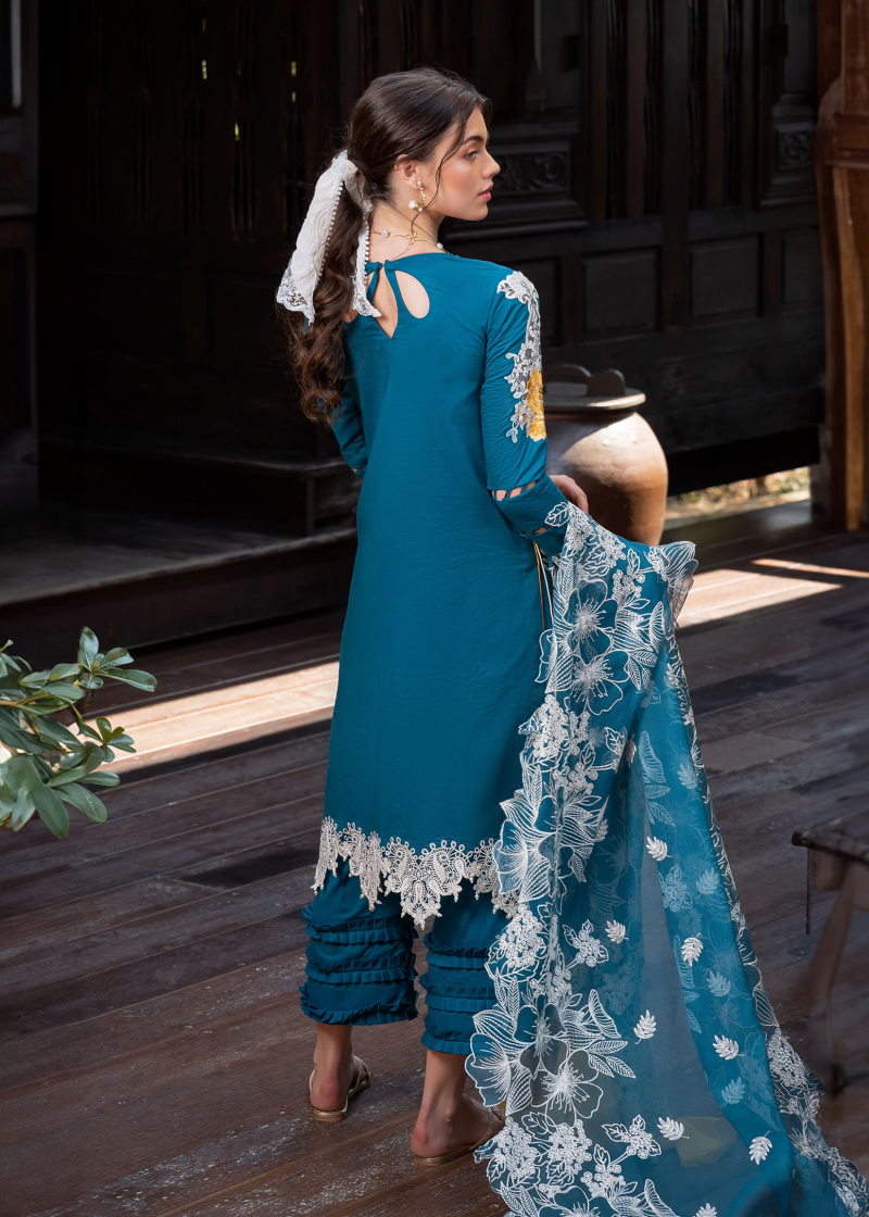 Asifa & Nabeel Lawn | Teal Green | Unstitched | Party wear | Digital printed dupatta on polly silk | FLORA RRL-11 - Image 3
