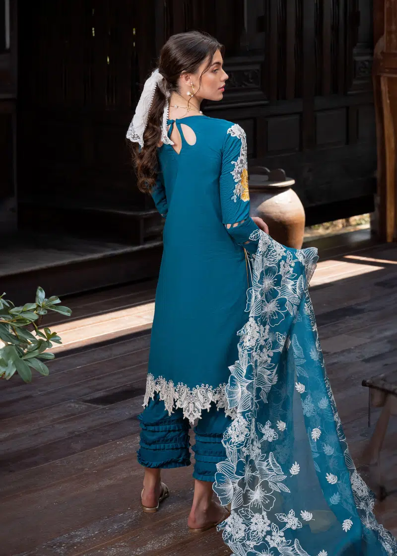 Asifa & Nabeel Lawn | Teal Green | Unstitched | Party wear | Digital printed dupatta on polly silk | FLORA RRL-11 - Image 3