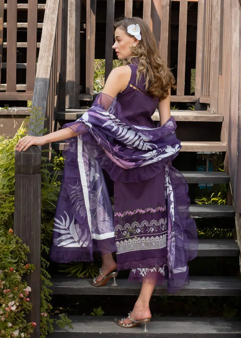 Asifa & Nabeel Lawn | Purple | Unstitched | Party wear | Digital printed dupatta on polly silk | DAZZLE RRL-12 - Image 3