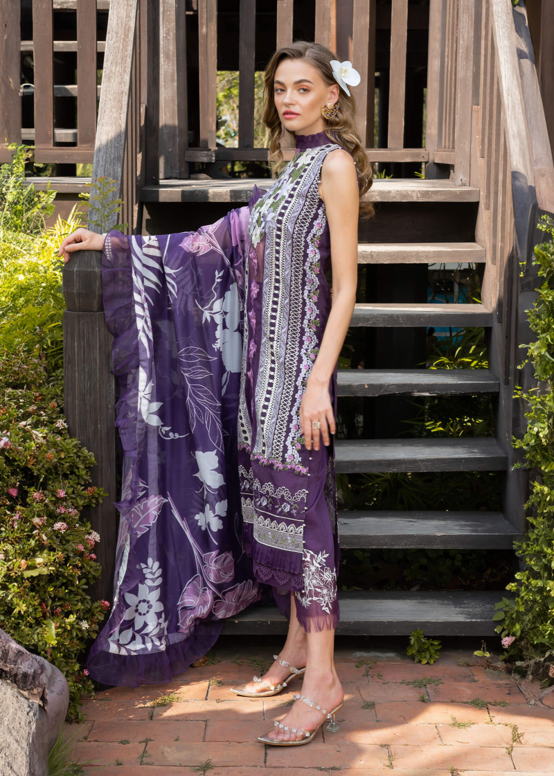 Asifa & Nabeel Lawn | Purple | Unstitched | Party wear | Digital printed dupatta on polly silk | DAZZLE RRL-12 - Image 4