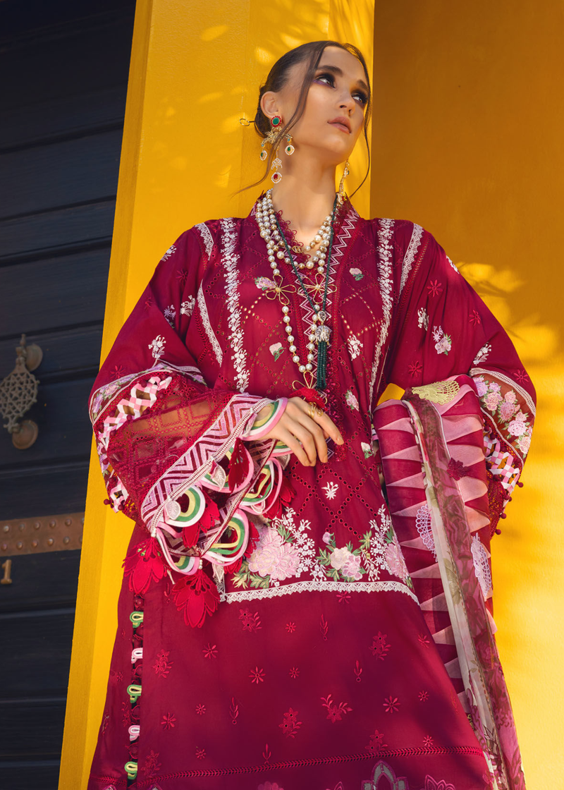 Annus Abrar Neroli Luxury Lawn | Deep Maroon | Unstitched | Party wear | Digitally Printed Chiffon dupatta | Melia 08 - Image 2
