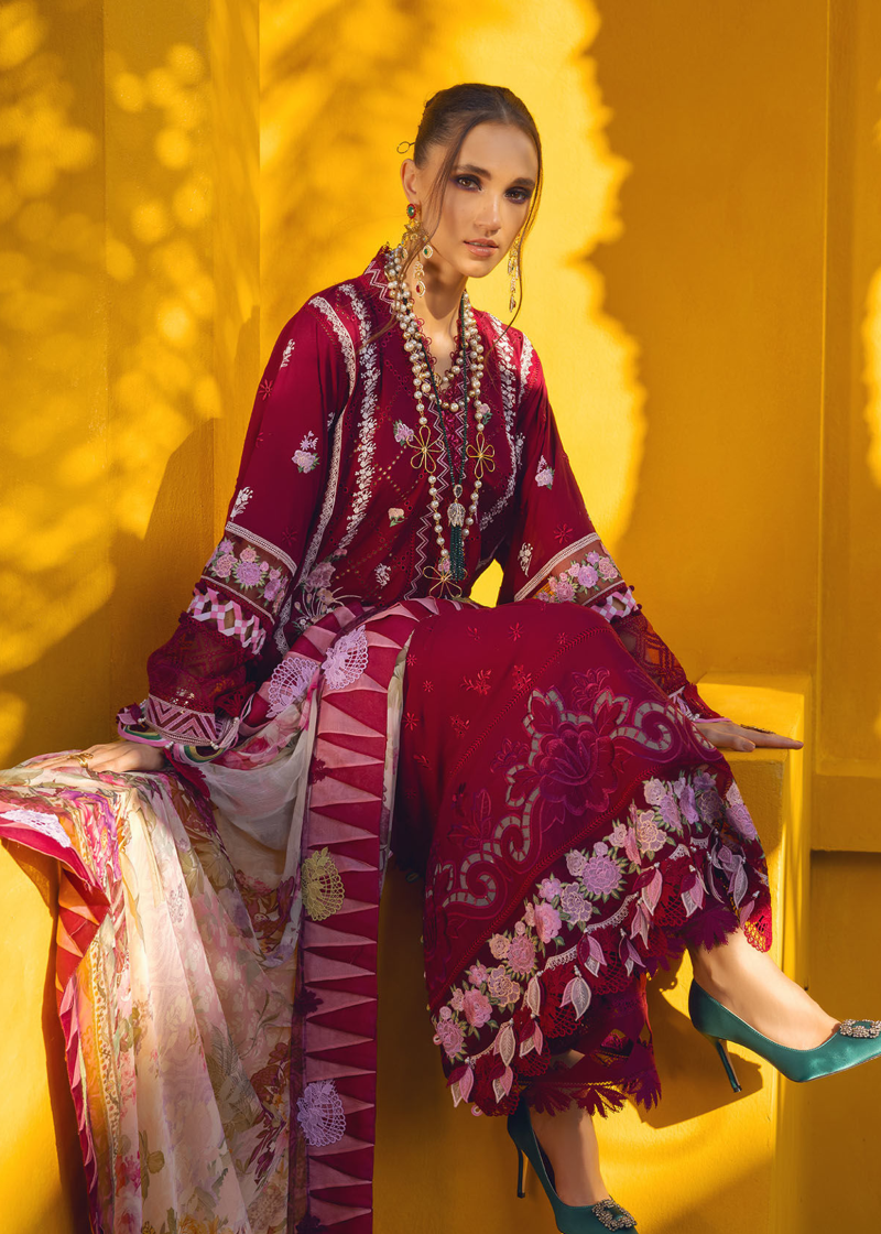 Annus Abrar Neroli Luxury Lawn | Deep Maroon | Unstitched | Party wear | Digitally Printed Chiffon dupatta | Melia 08 - Image 3