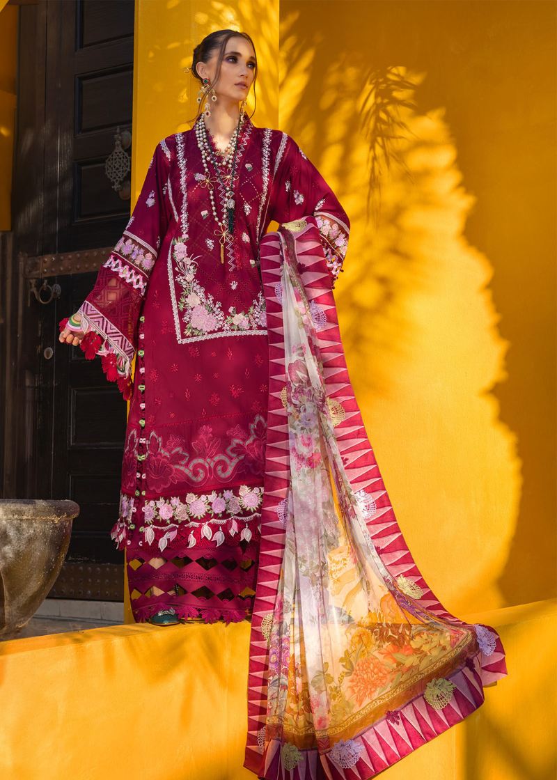 Annus Abrar Neroli Luxury Lawn | Deep Maroon | Unstitched | Party wear | Digitally Printed Chiffon dupatta | Melia 08 - Image 4