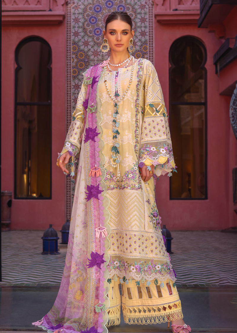 Annus Abrar Neroli Luxury Lawn | Pastel Yellow | Unstitched | Party wear | Digitally Printed Chiffon dupatta | Amaya 10
