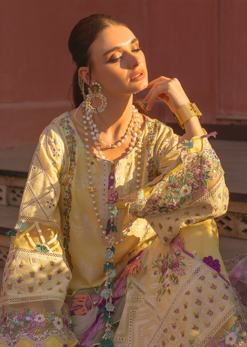 Annus Abrar Neroli Luxury Lawn | Pastel Yellow | Unstitched | Party wear | Digitally Printed Chiffon dupatta | Amaya 10 - Image 2