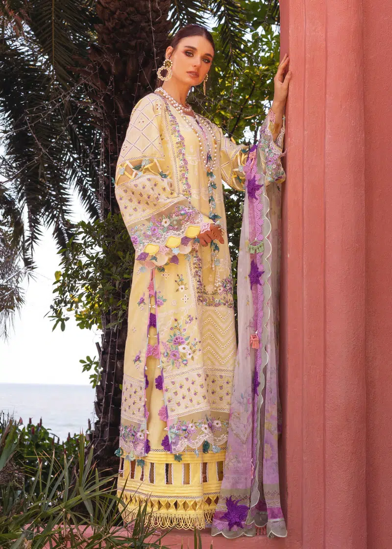 Annus Abrar Neroli Luxury Lawn | Pastel Yellow | Unstitched | Party wear | Digitally Printed Chiffon dupatta | Amaya 10 - Image 3