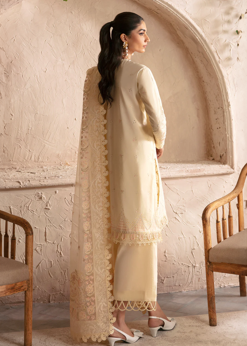 Afrozeh CASCADE Luxury Lawn | Yellow | Unstitched | Party wear | Organza embroidered Dupatta | Claire 668 - Image 2