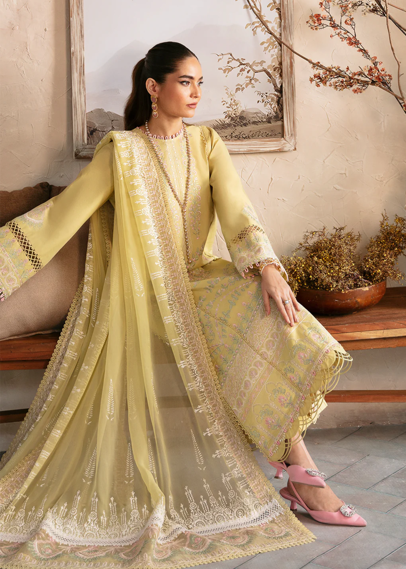 Afrozeh CASCADE Luxury Lawn | Lime | Unstitched | Party wear | Organza embroidered Dupatta | Liliana 662 - Image 3