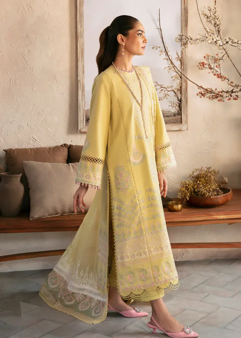 Afrozeh CASCADE Luxury Lawn | Lime | Unstitched | Party wear | Organza embroidered Dupatta | Liliana 662 - Image 4