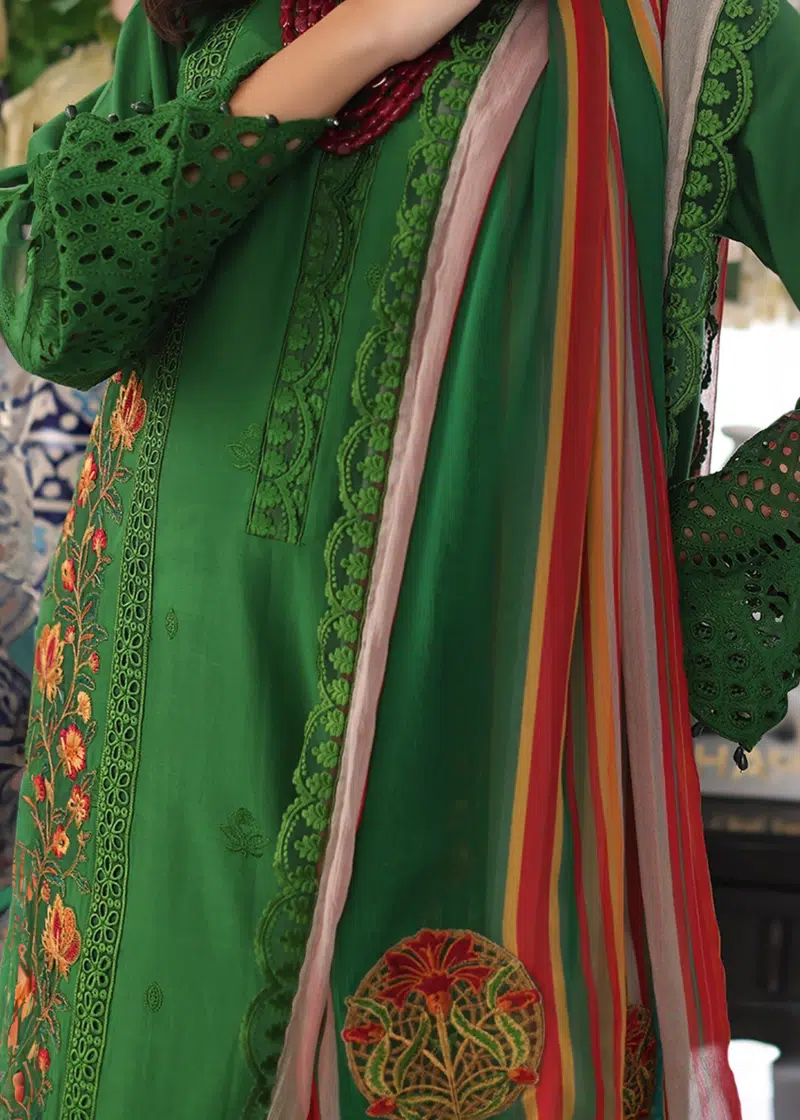 Charizma TABEER Lawn | Dark Green | Unstitched | Party wear | Printed Chiffon Dupatta | CT4-01 - Image 3