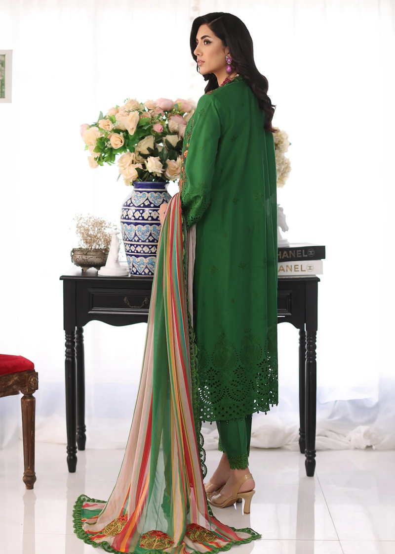 Charizma TABEER Lawn | Dark Green | Unstitched | Party wear | Printed Chiffon Dupatta | CT4-01 - Image 4