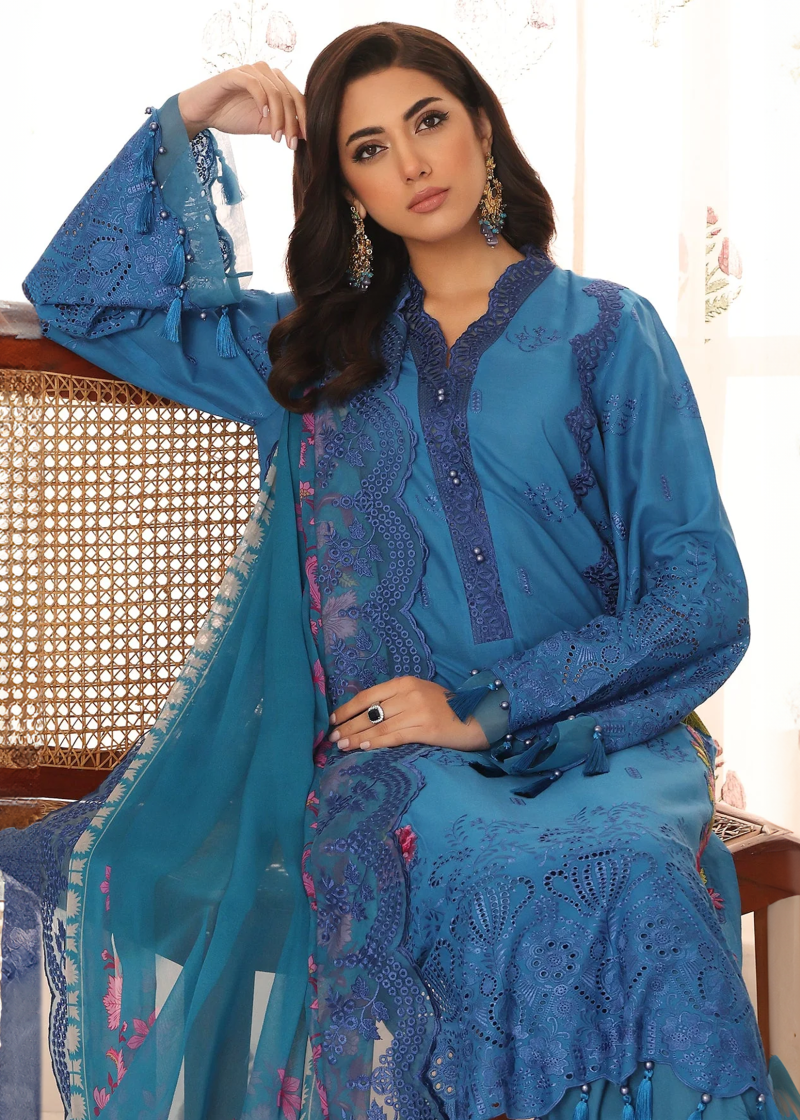 Charizma TABEER Lawn | Sky Blue | Unstitched | Party wear | Printed Chiffon Dupatta | CT4-06 - Image 3
