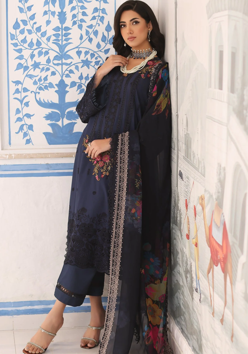 Charizma TABEER Lawn | Navy Blue | Unstitched | Party wear | Printed Chiffon Dupatta | CT4-05 - Image 2