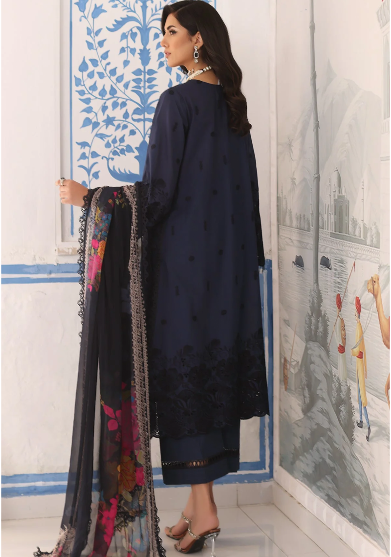 Charizma TABEER Lawn | Navy Blue | Unstitched | Party wear | Printed Chiffon Dupatta | CT4-05 - Image 3