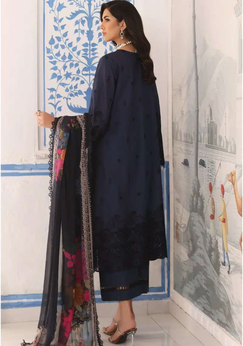 Charizma TABEER Lawn | Navy Blue | Unstitched | Party wear | Printed Chiffon Dupatta | CT4-05 - Image 3