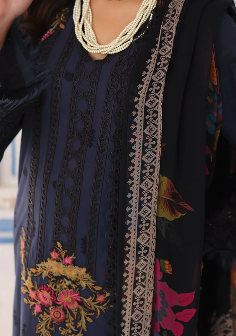 Charizma TABEER Lawn | Navy Blue | Unstitched | Party wear | Printed Chiffon Dupatta | CT4-05 - Image 4