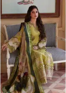 Elaf | Mehndi Green | Unstitched | Festival Wear | KURTA SET | 3 pc set