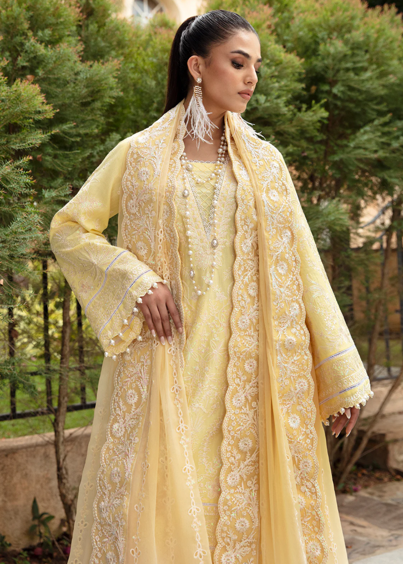 Gulaal Luxury Lawn | Yellow | Unstitched | Party wear | Chiffon Dupatta embroidered | VALERIA GL-LL-24V1-01 - Image 2