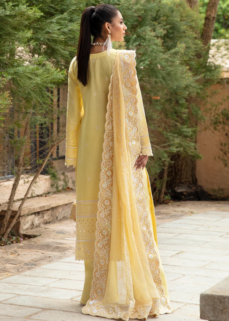 Gulaal Luxury Lawn | Yellow | Unstitched | Party wear | Chiffon Dupatta embroidered | VALERIA GL-LL-24V1-01 - Image 3